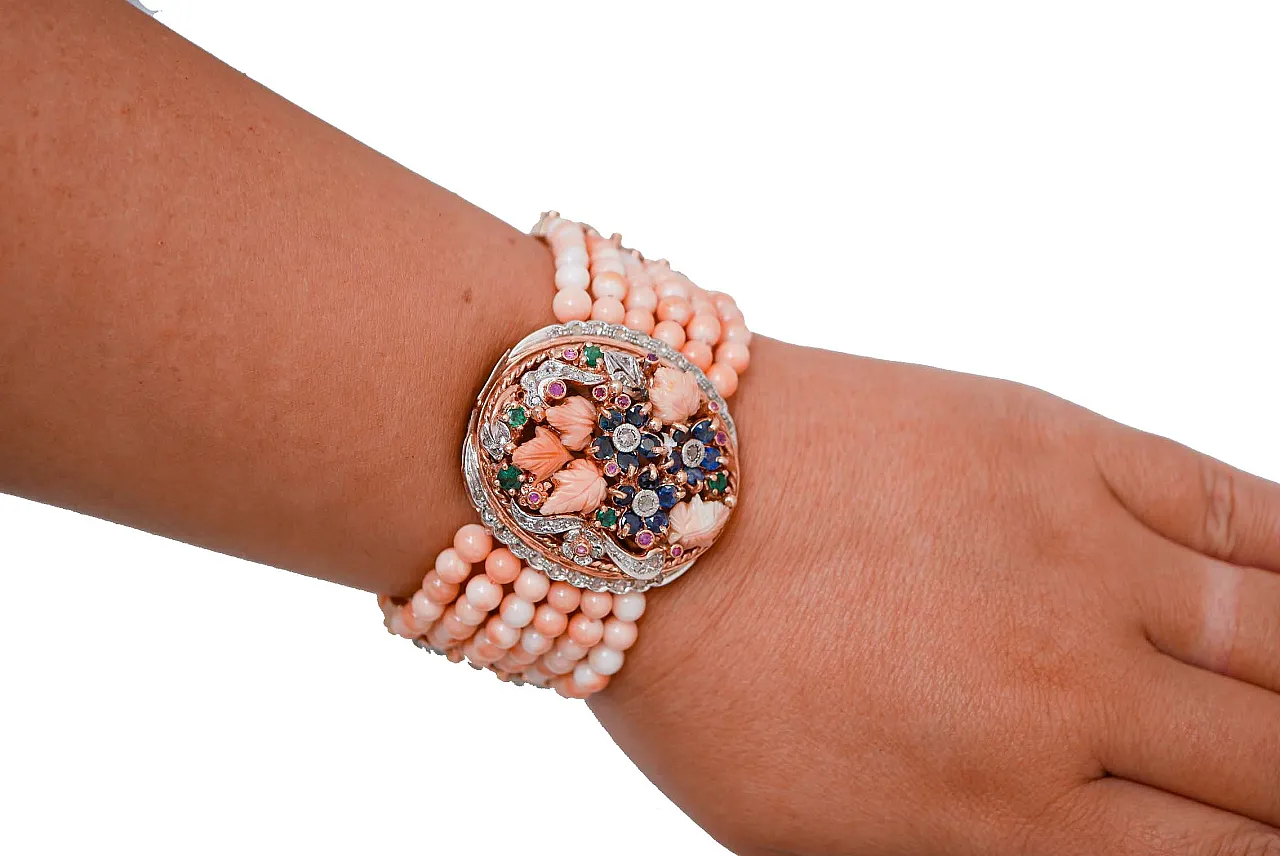 Bracciale in oro rosa e argento con pietre, anni '50 4