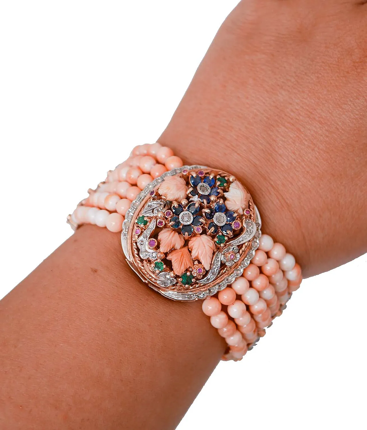 Bracciale in oro rosa e argento con pietre, anni '50 5