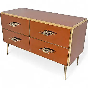 Amber mirrored chest of drawers with brass details, 2000s