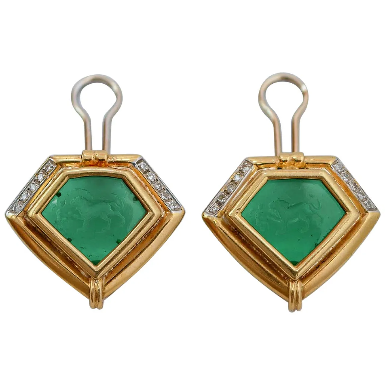Stones, diamonds, 18 karat yellow gold earrings, 1950s 1