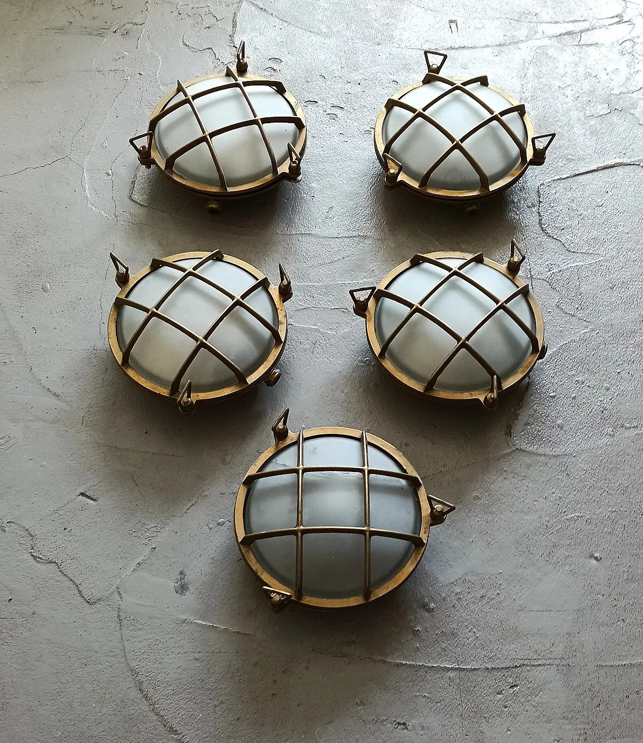 5 naval-style brass wall lamps, 1990s 1