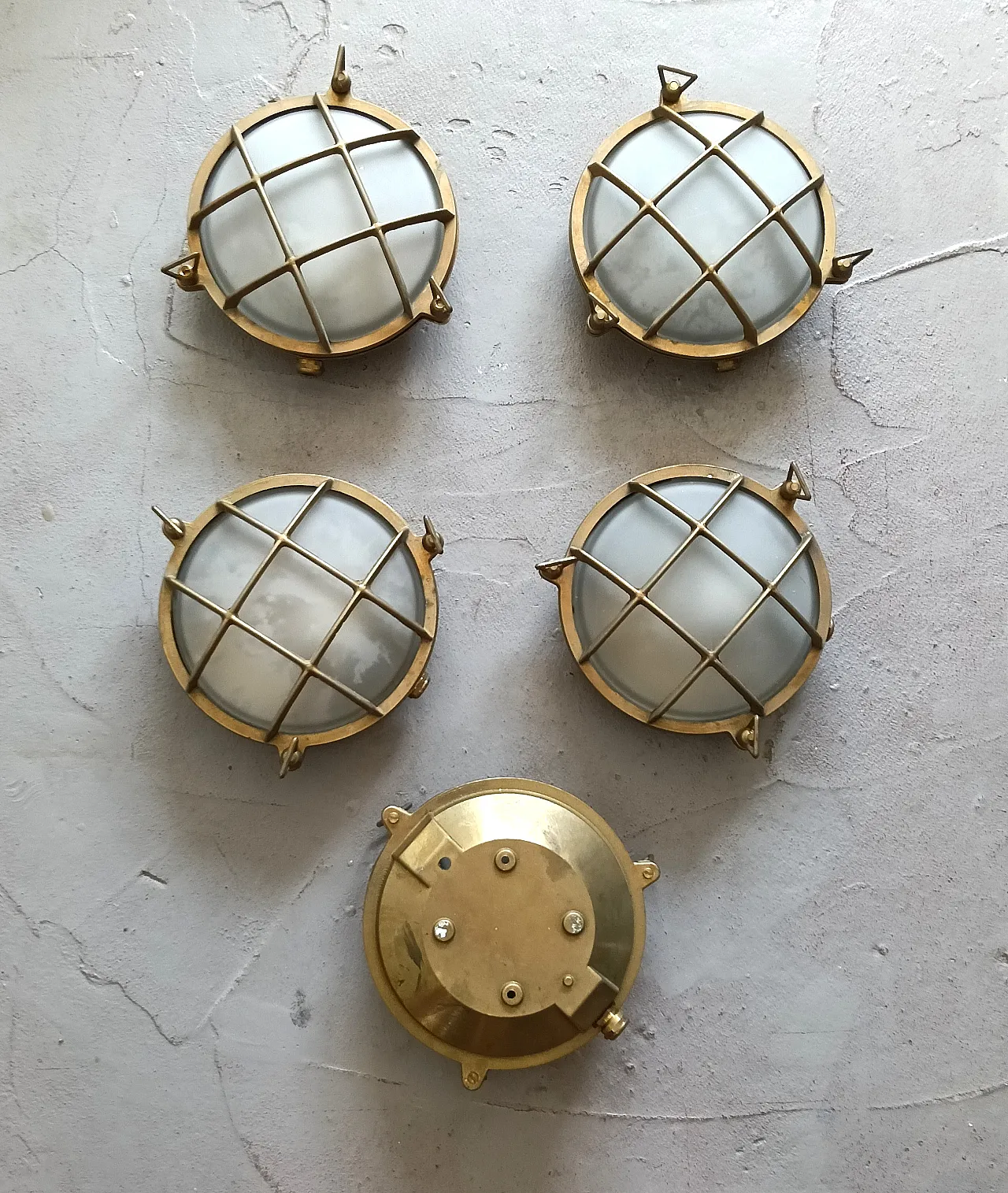 5 naval-style brass wall lamps, 1990s 13