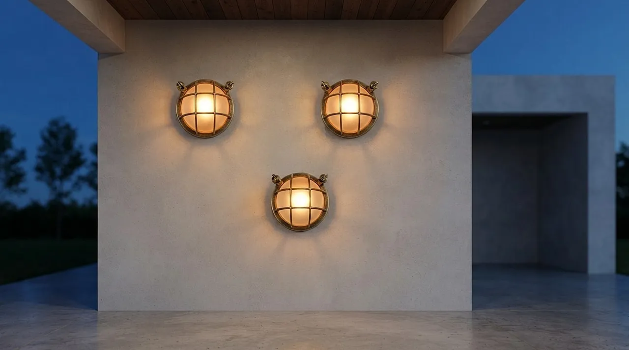 5 naval-style brass wall lamps, 1990s 15