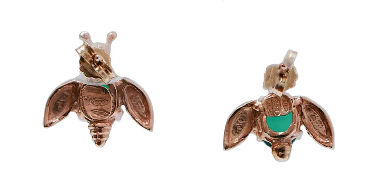 Orecchini con agata, zaffiri, diamanti, oro rosa e argento, anni '50 3