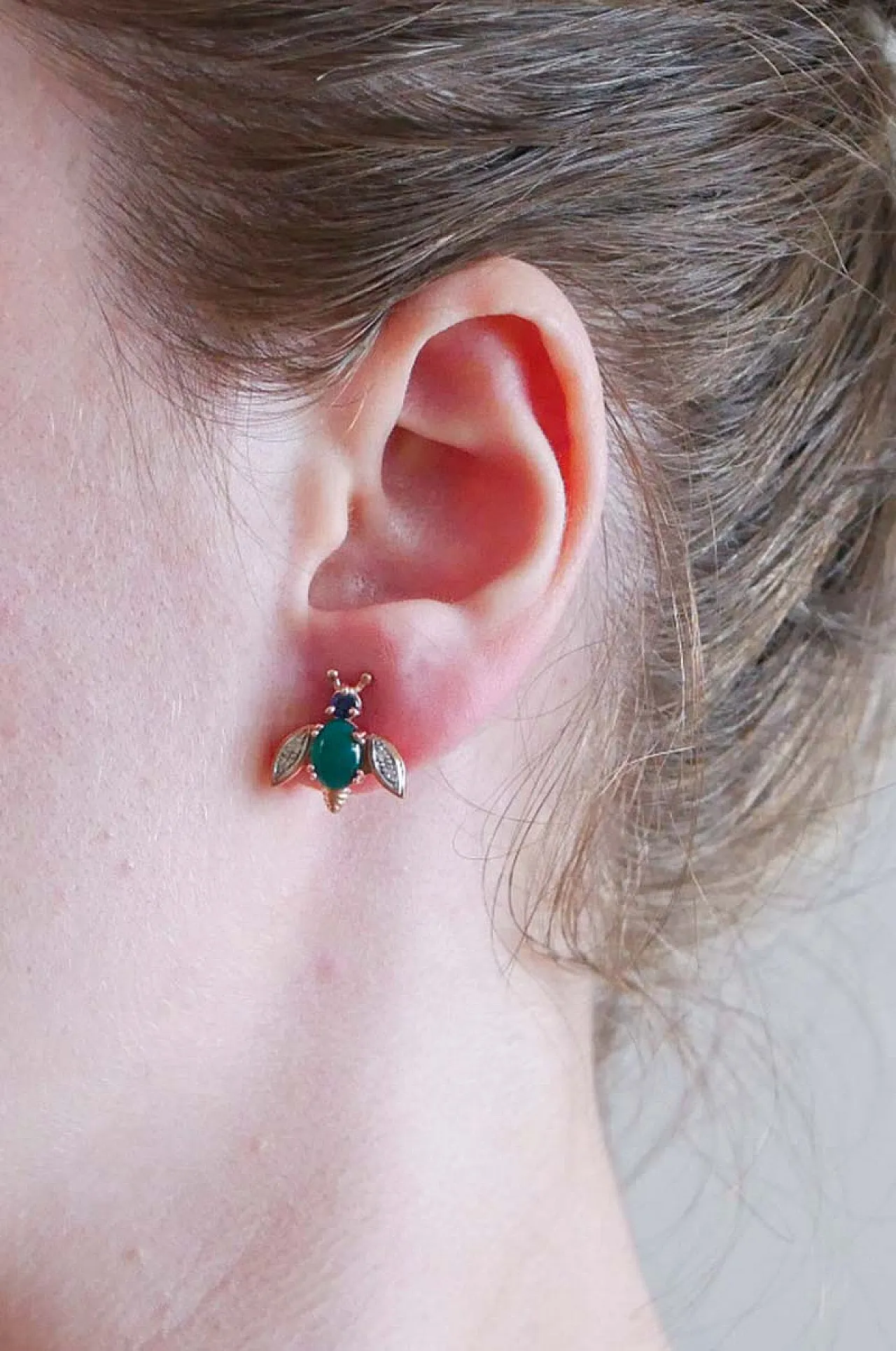 Orecchini con agata, zaffiri, diamanti, oro rosa e argento, anni '50 5