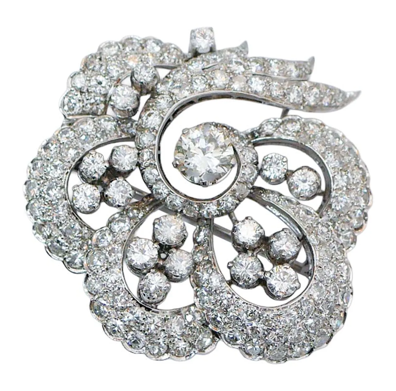 8.00 carati di diamanti, spilla in platino, anni '50 1
