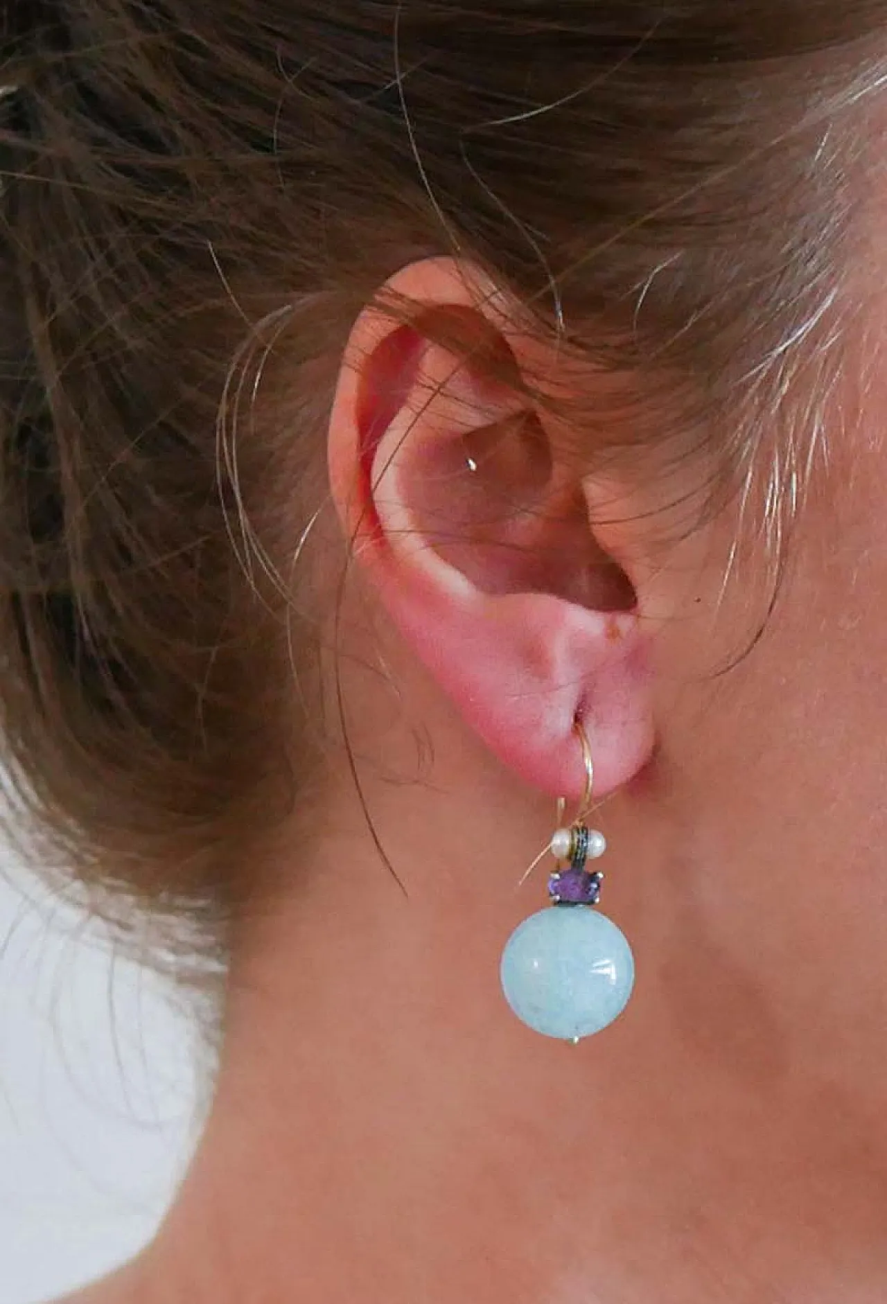 Orecchini in oro rosa e argento con pietre, anni '70 5