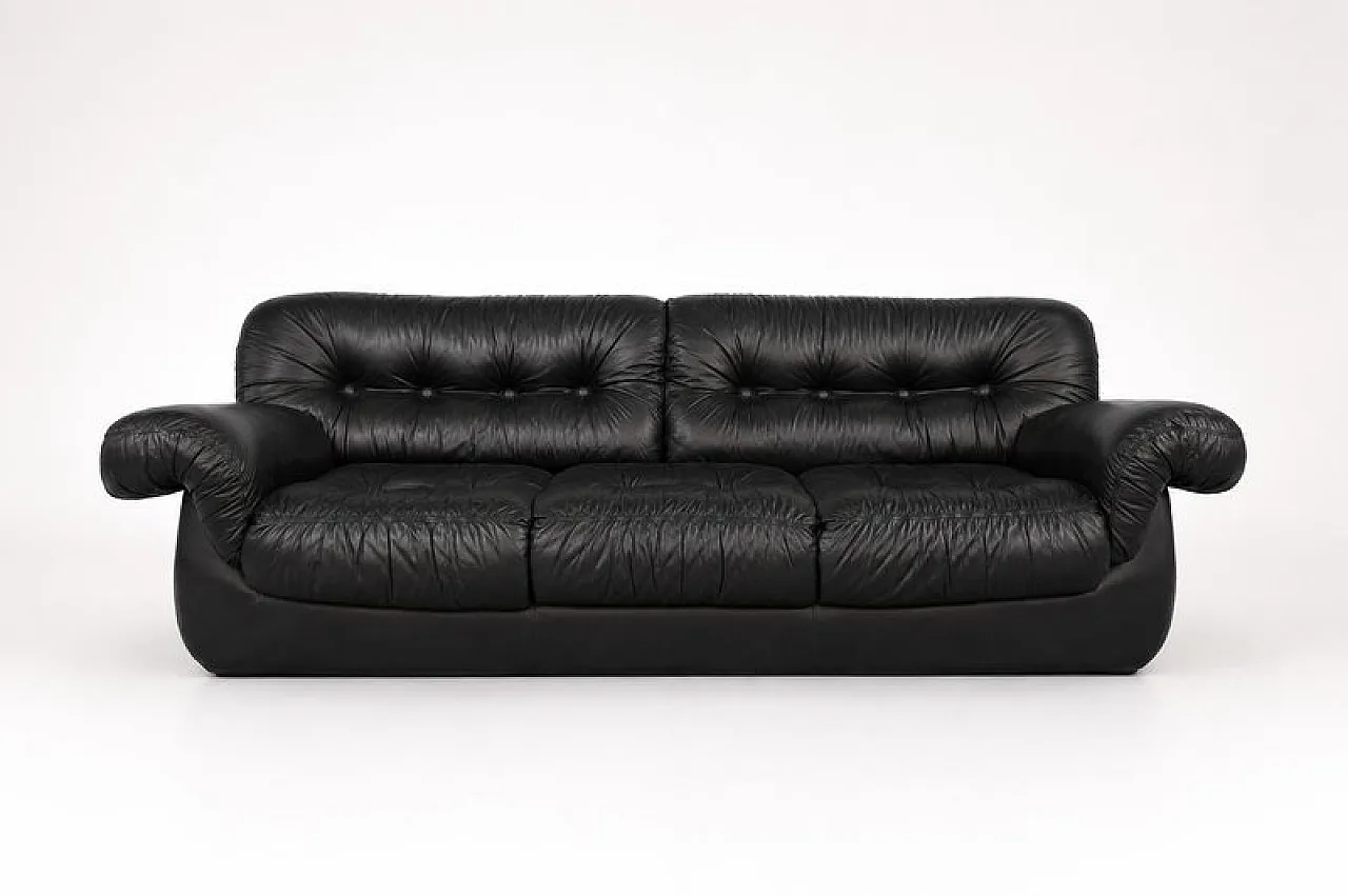 Black leather sofa from Pellerossi, 1970s 1
