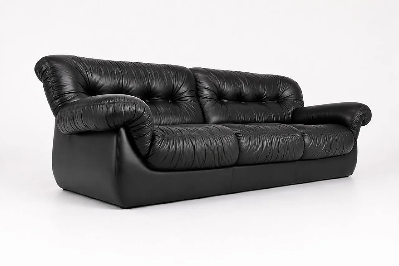 Black leather sofa from Pellerossi, 1970s 2