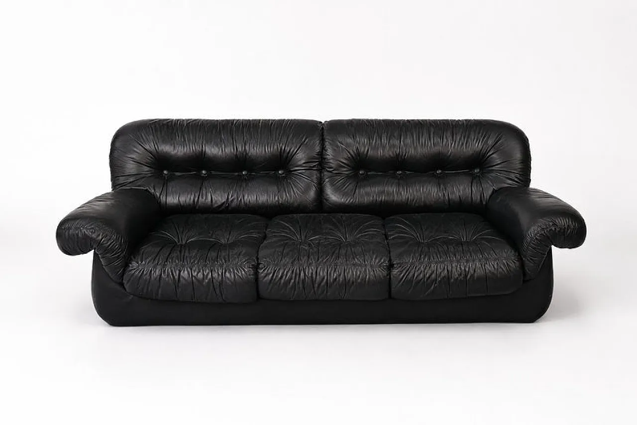 Black leather sofa from Pellerossi, 1970s 3