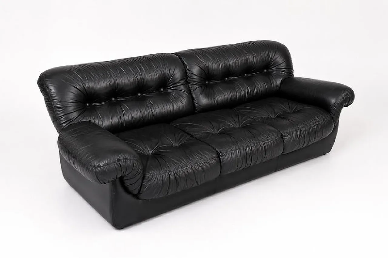 Black leather sofa from Pellerossi, 1970s 4