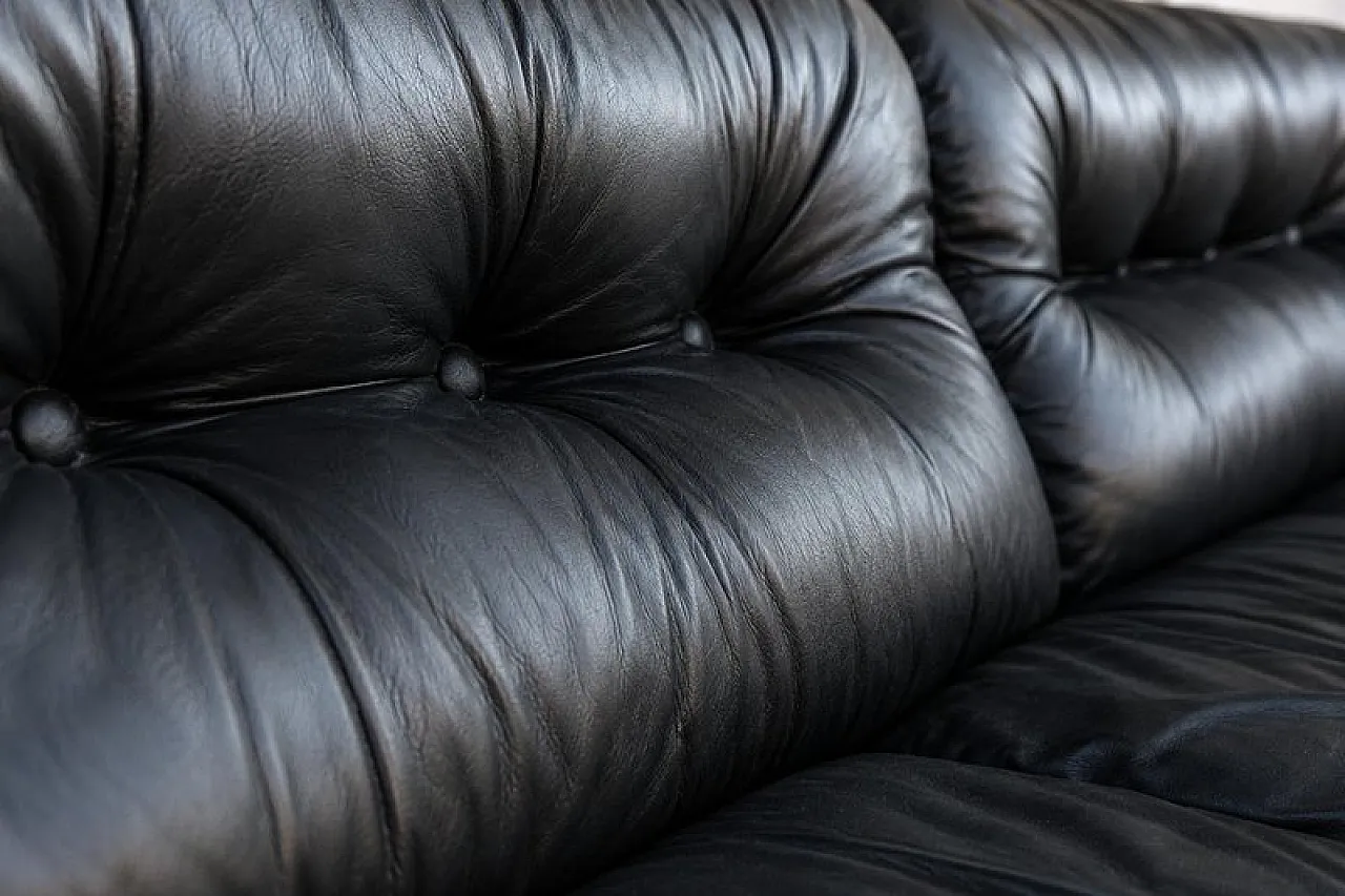 Black leather sofa from Pellerossi, 1970s 11