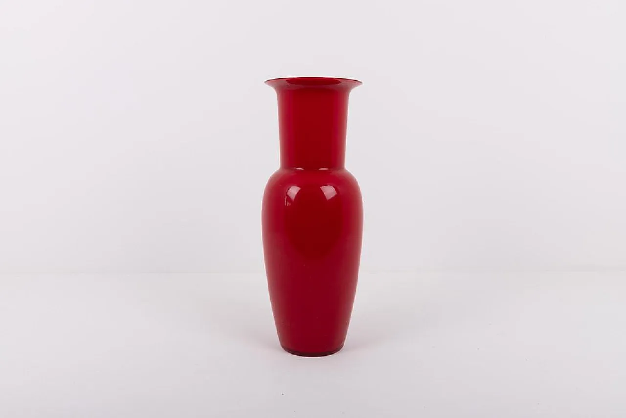 Opalino red vase by Venini, 1980s 1