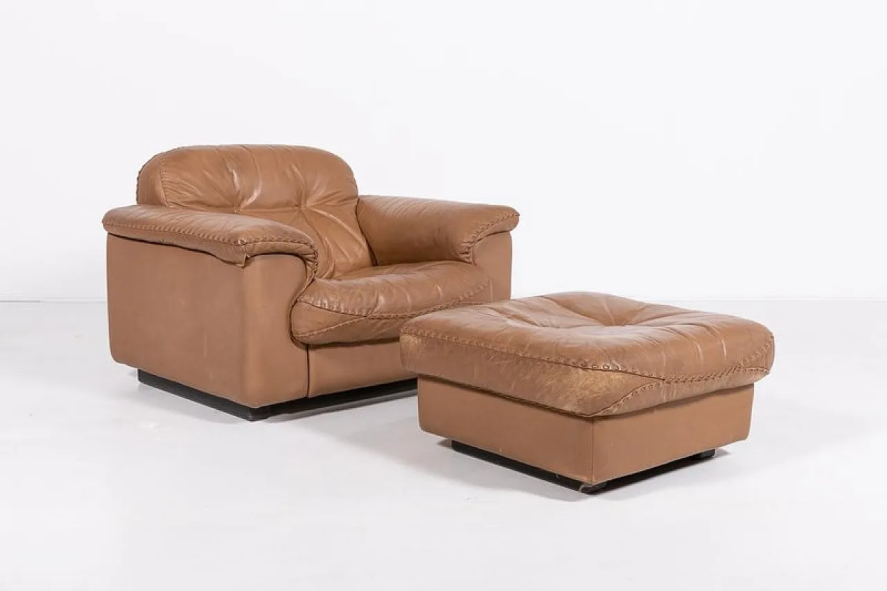 DS 101 Lounge chair in leather with ottoman from de Sede, 1970s 1