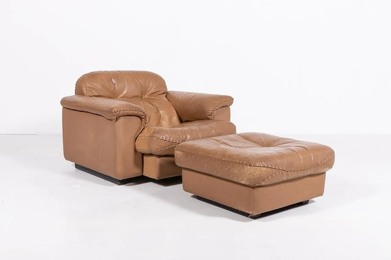DS 101 Lounge chair in leather with ottoman from de Sede, 1970s 8