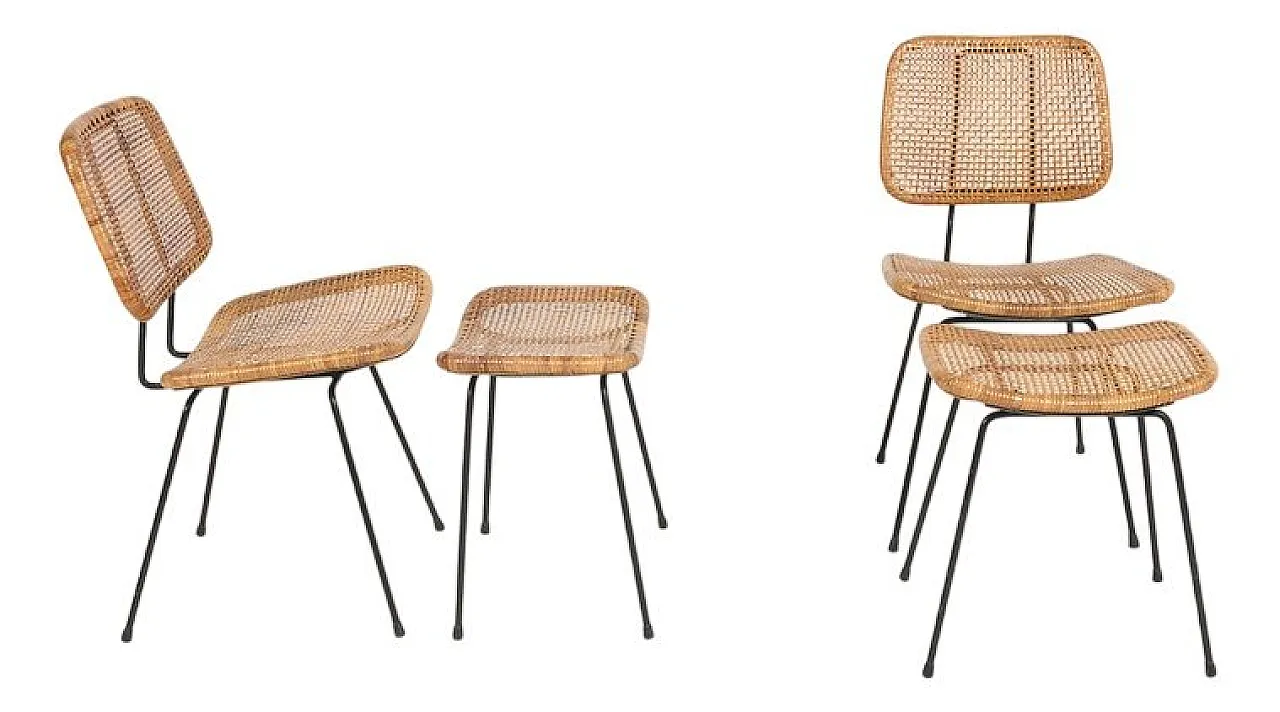 Pair of chairs with ottomans, 1960s 1