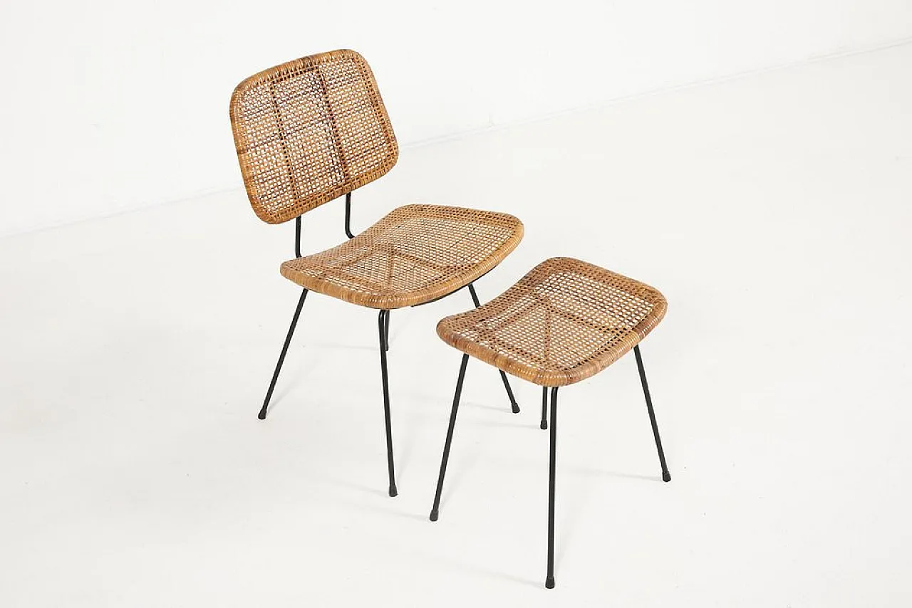 Pair of chairs with ottomans, 1960s 8