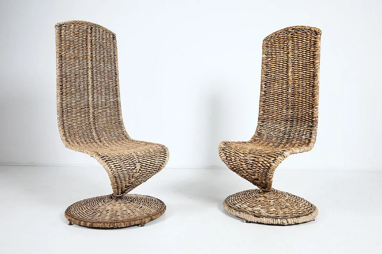 Pair of sculptural high back chairs, 1980s 1