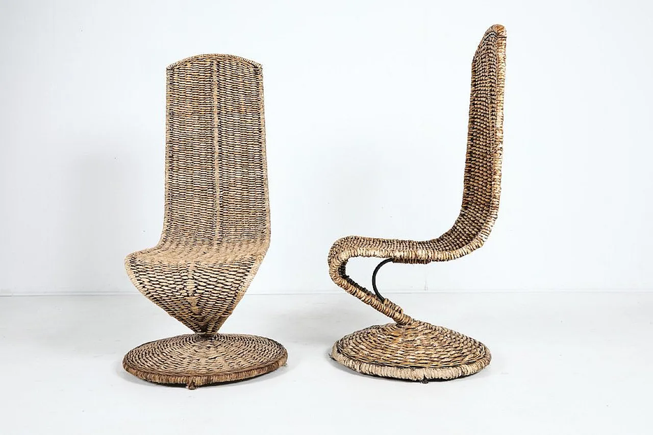 Pair of sculptural high back chairs, 1980s 4