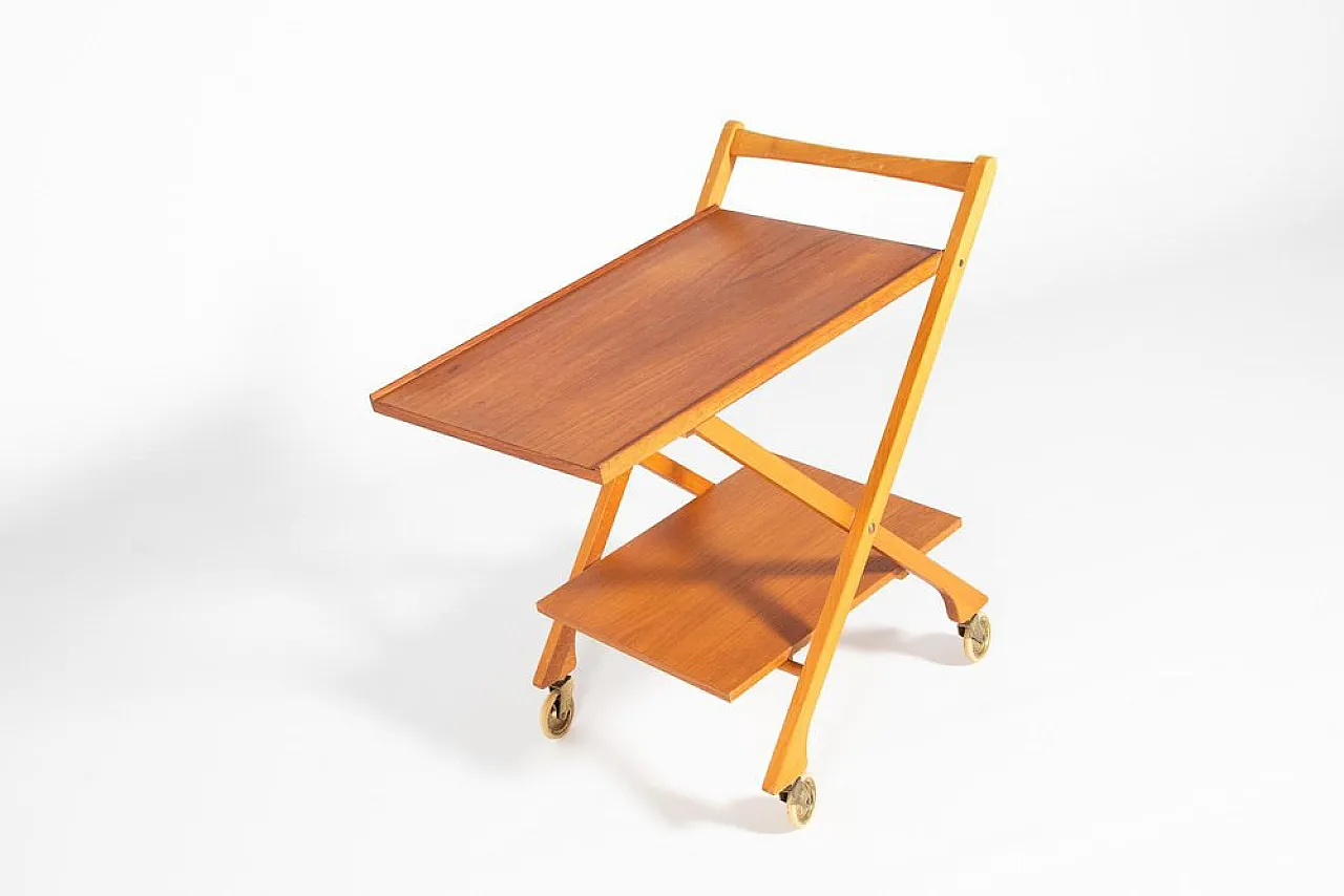 Mid-Century foldable teak serving cart, 1960s 2