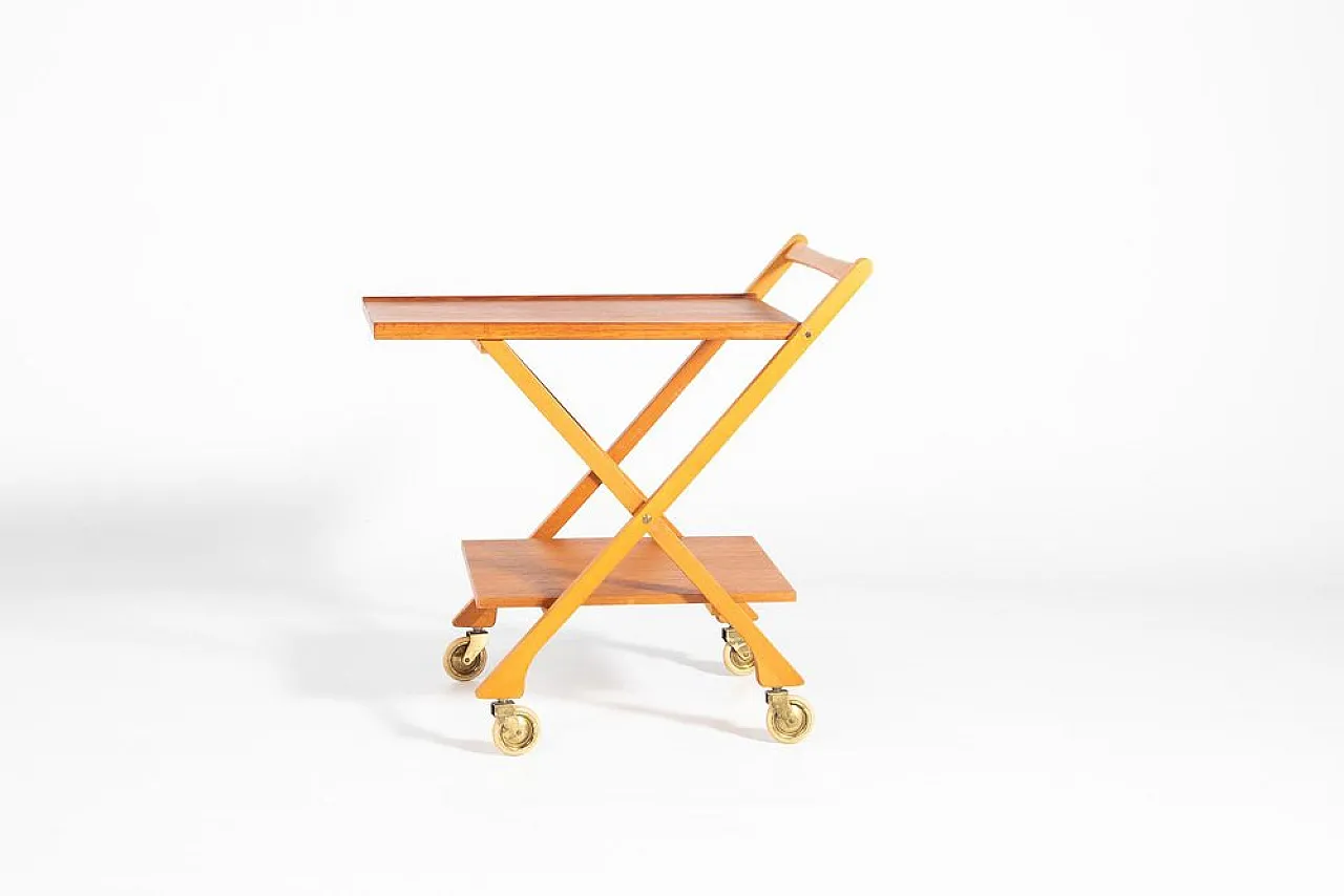 Mid-Century foldable teak serving cart, 1960s 5