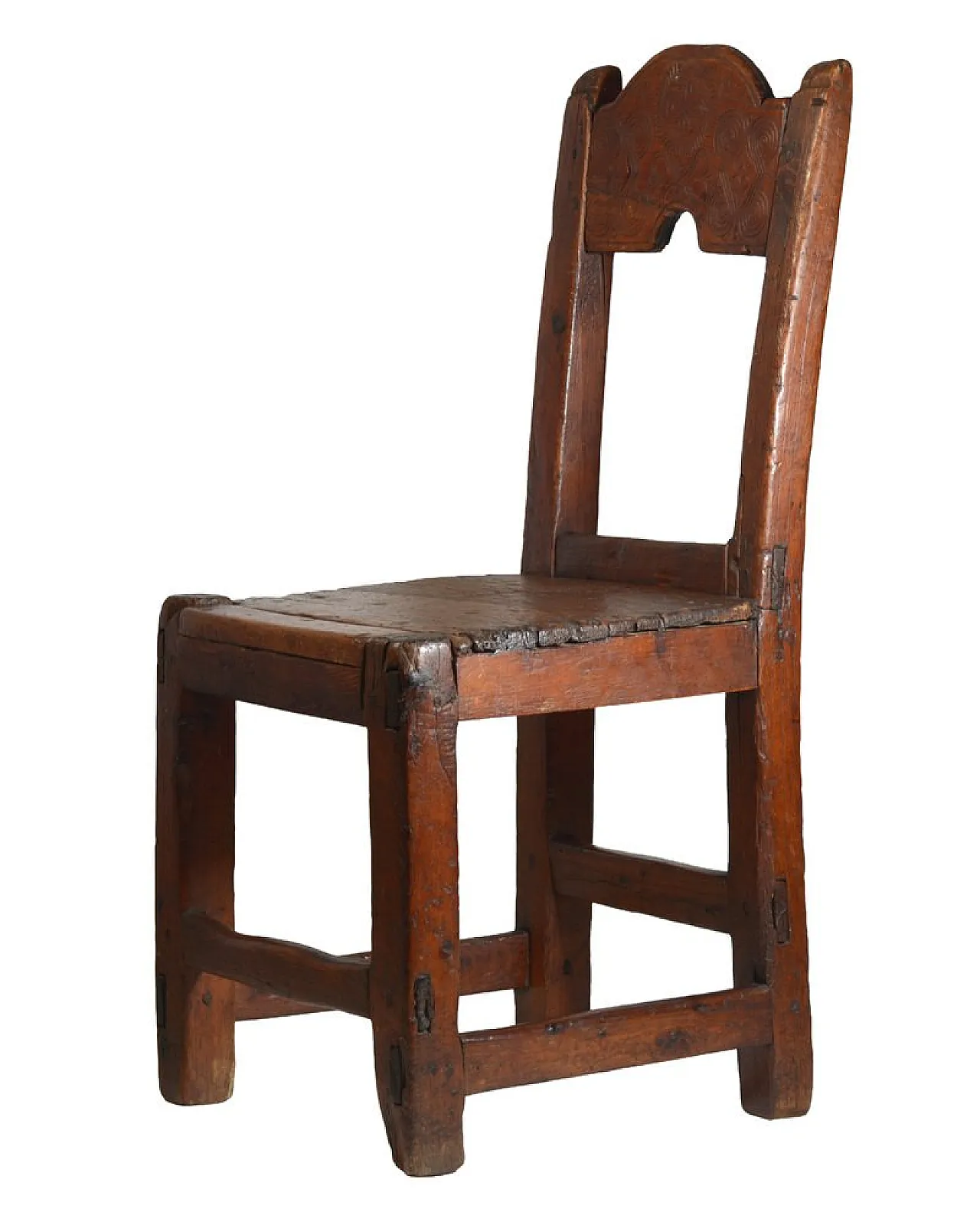 Folk Art Italian chair with carved backrest in wood, 19th century 1