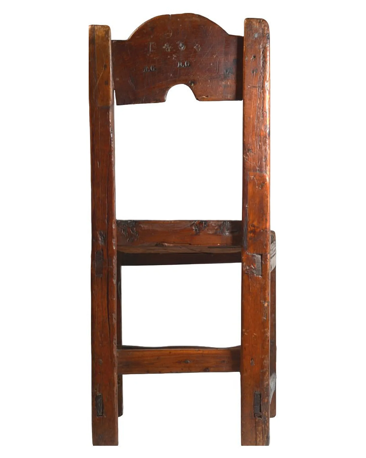 Folk Art Italian chair with carved backrest in wood, 19th century 3