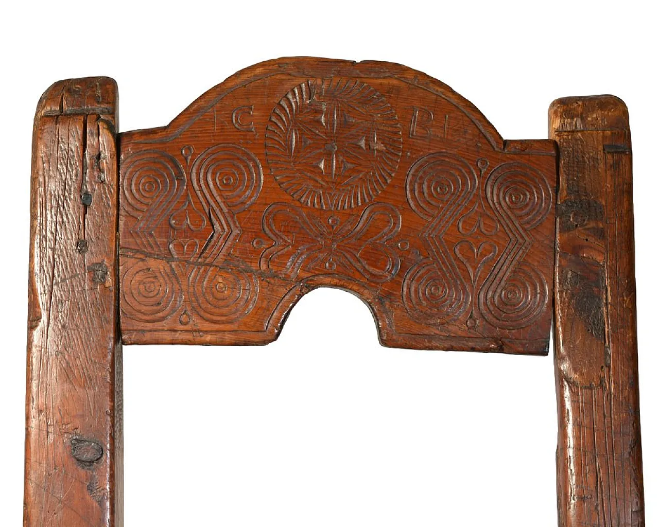 Folk Art Italian chair with carved backrest in wood, 19th century 4