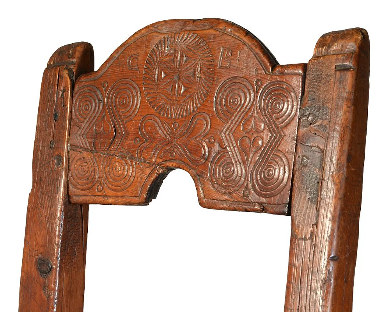 Folk Art Italian chair with carved backrest in wood, 19th century 5