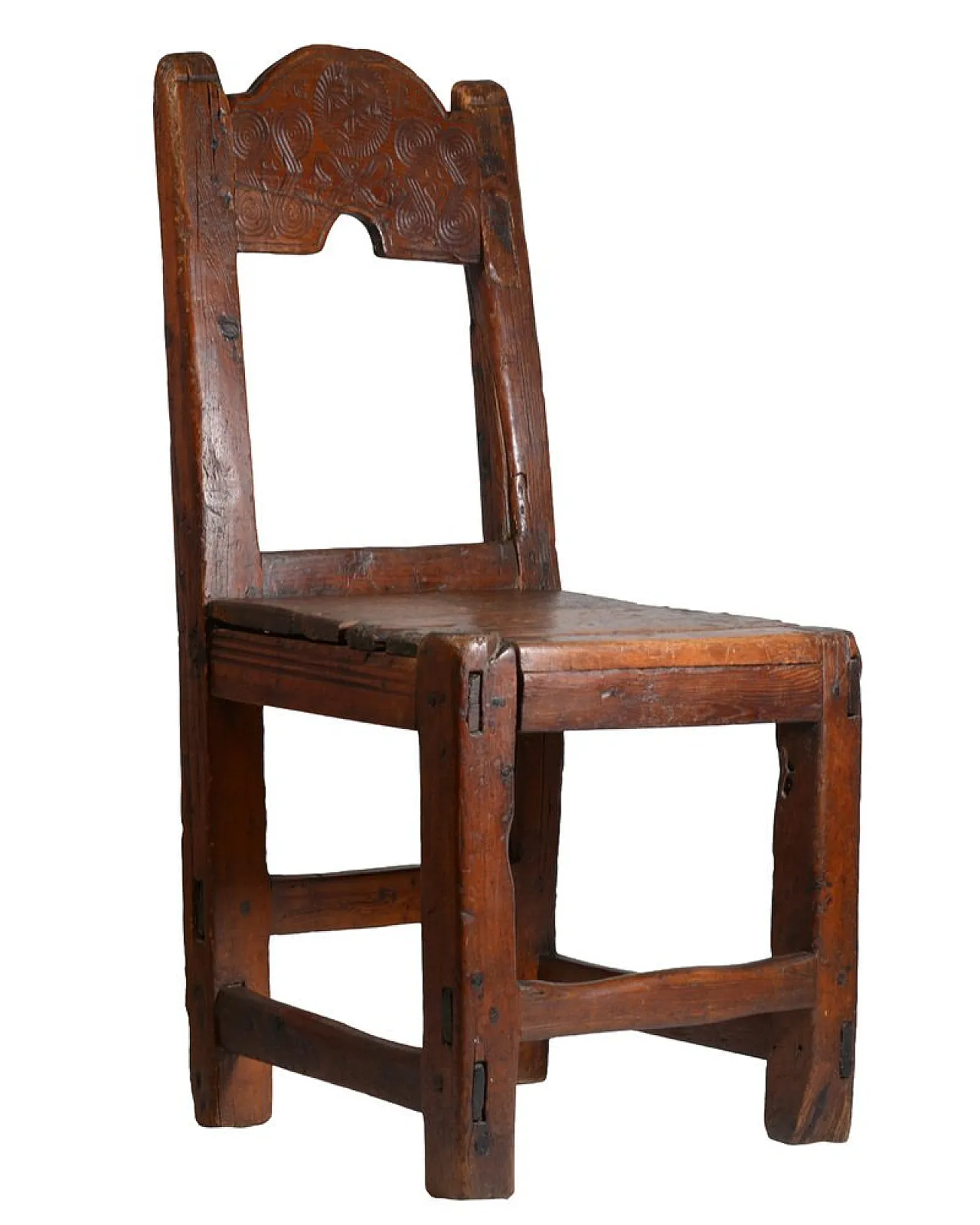 Folk Art Italian chair with carved backrest in wood, 19th century 6