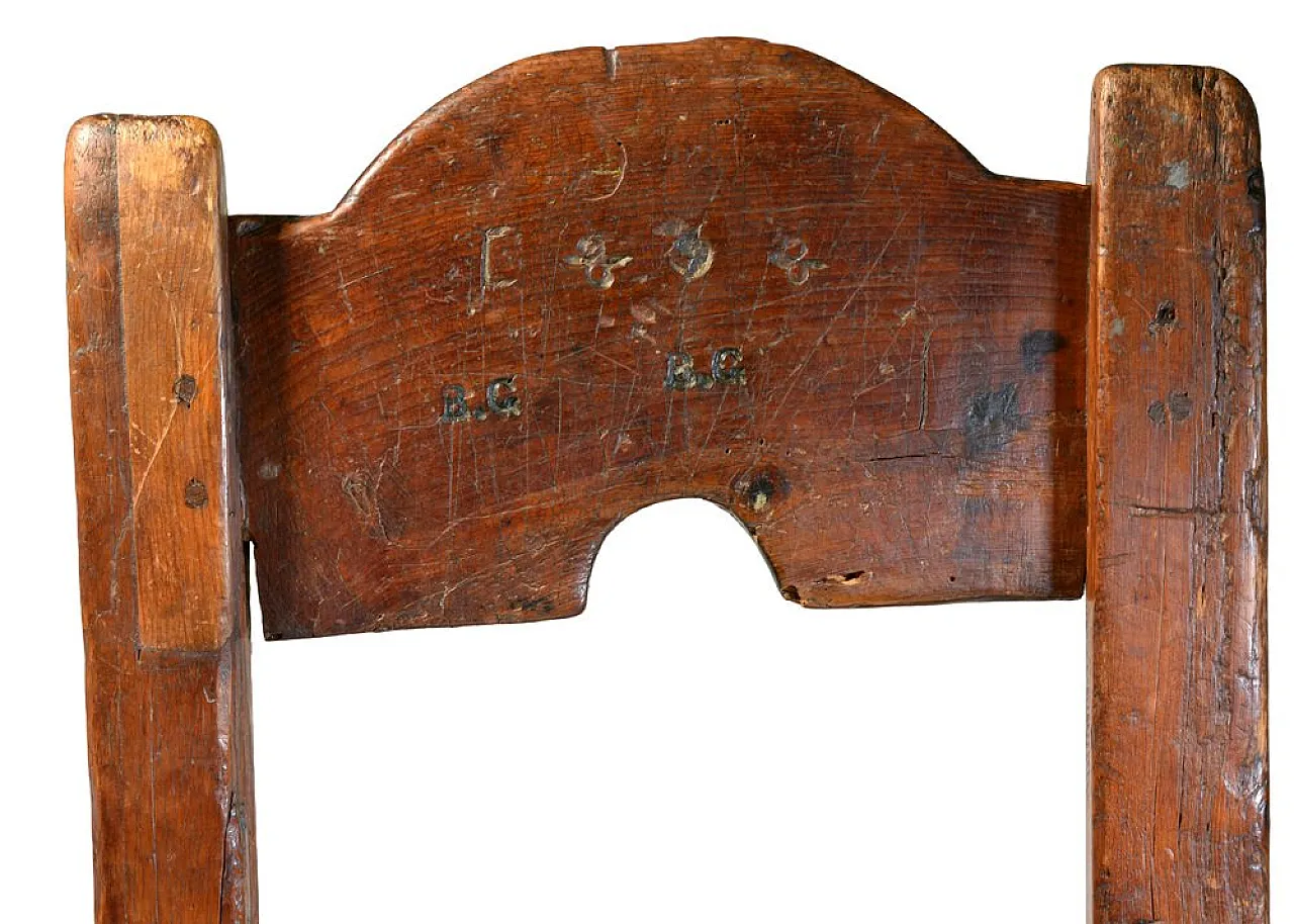 Folk Art Italian chair with carved backrest in wood, 19th century 7