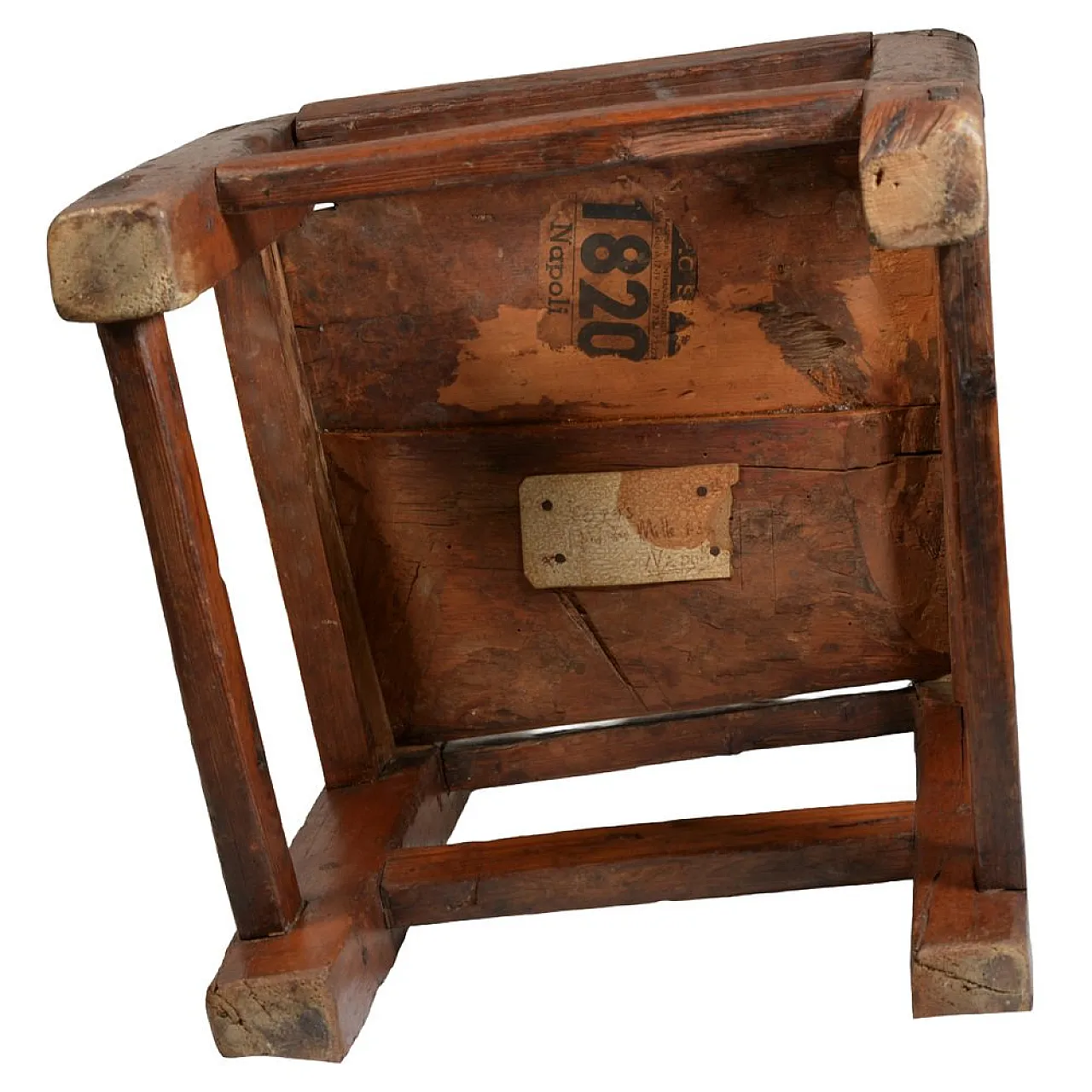 Folk Art Italian chair with carved backrest in wood, 19th century 8