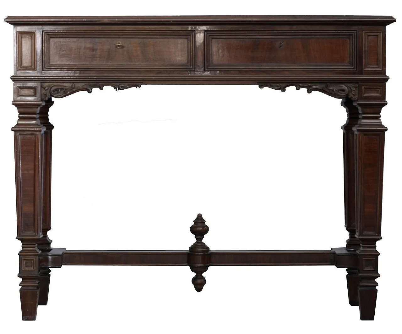 Mid-Century walnut and burl wood console table, 1950s 1