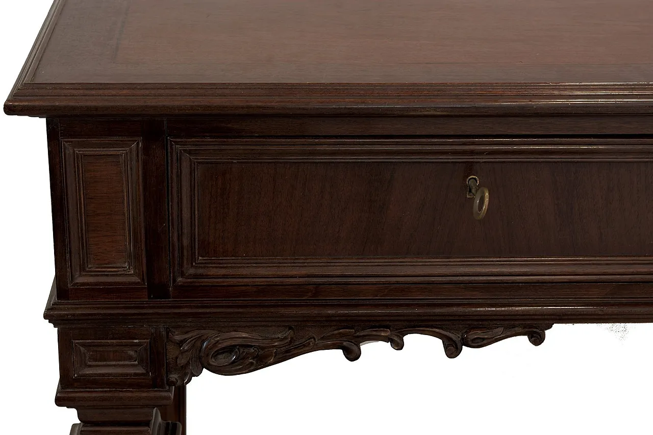 Mid-Century walnut and burl wood console table, 1950s 5