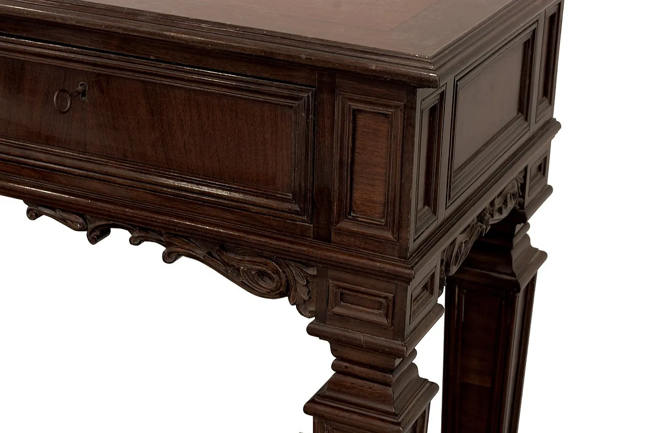 Mid-Century walnut and burl wood console table, 1950s 7