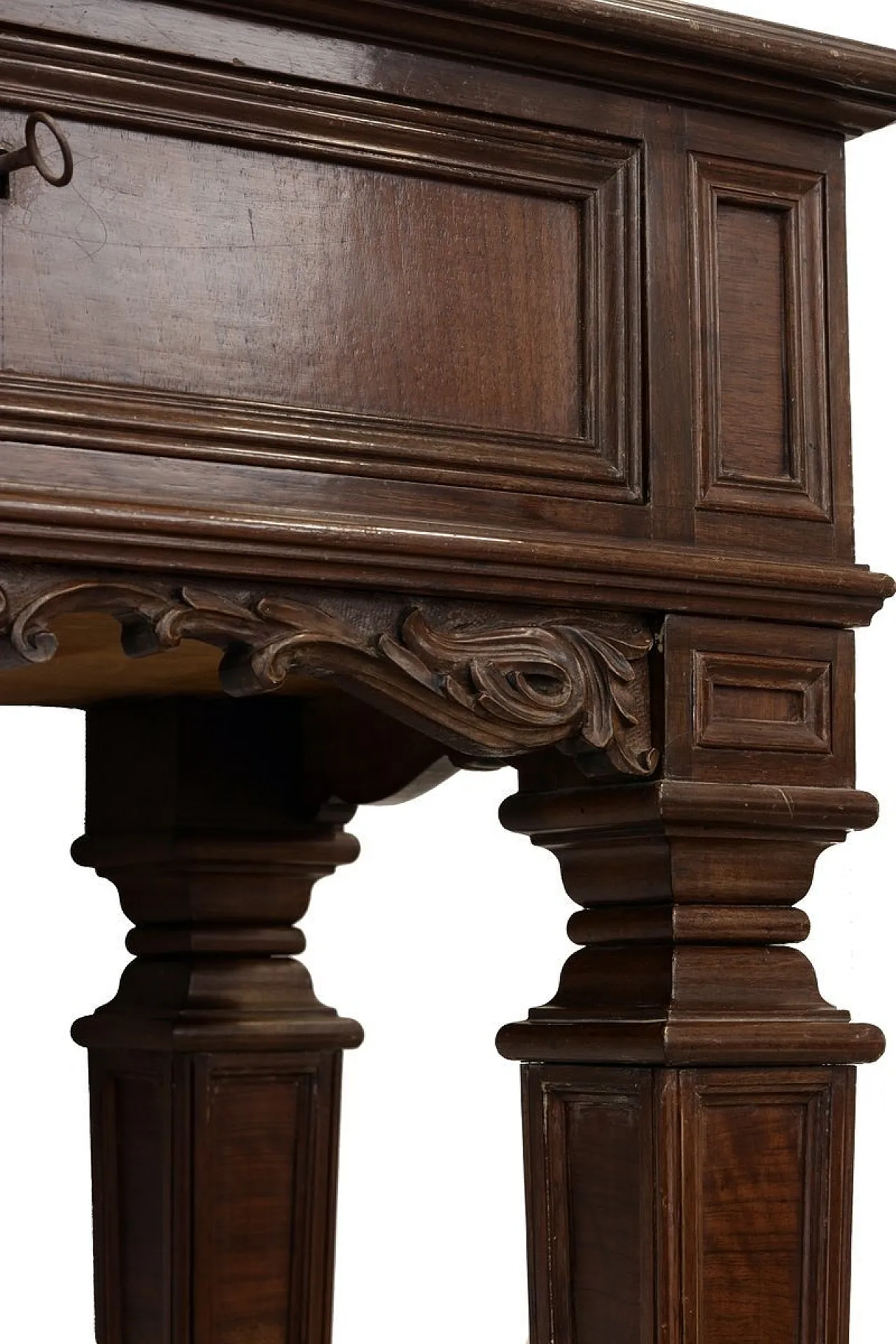 Mid-Century walnut and burl wood console table, 1950s 8
