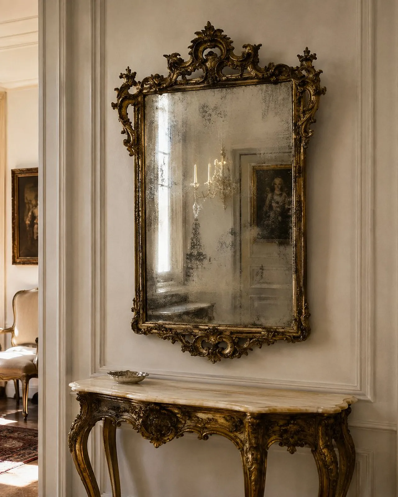 Specchio Luigi XV in legno dorato e vetro al mercurio, '800 9