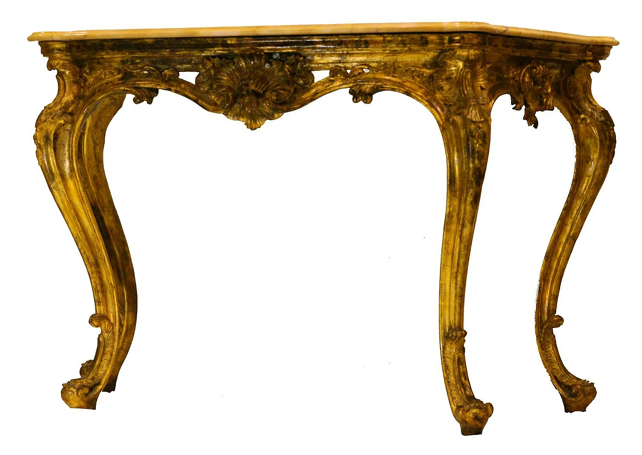 Louis XIV console in wood and Siena marble, 18th century 1