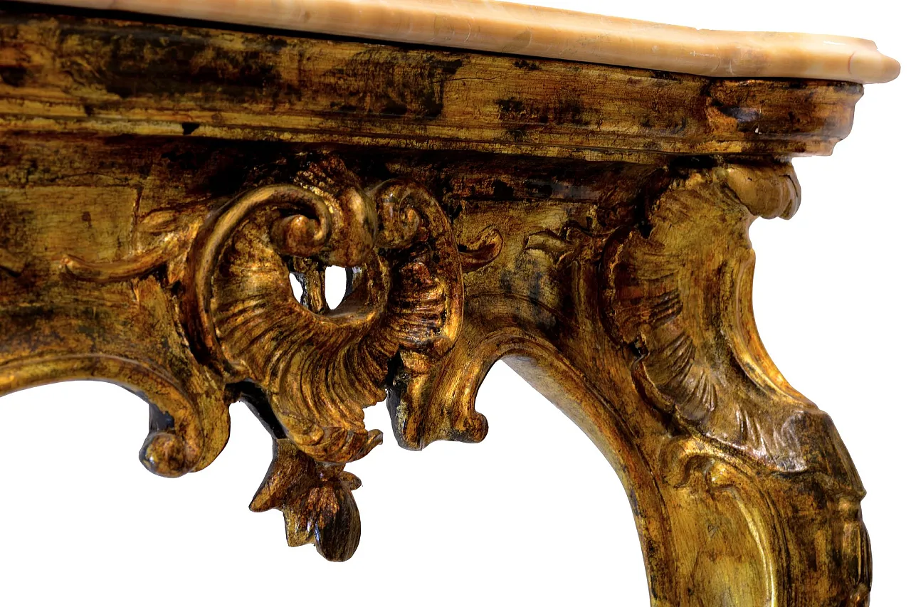 Louis XIV console in wood and Siena marble, 18th century 6