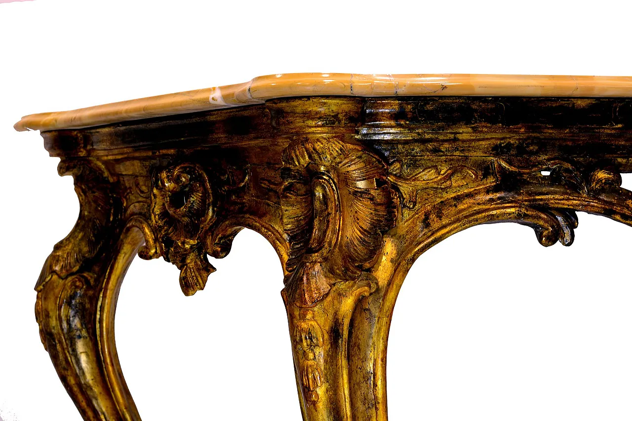 Louis XIV console in wood and Siena marble, 18th century 7