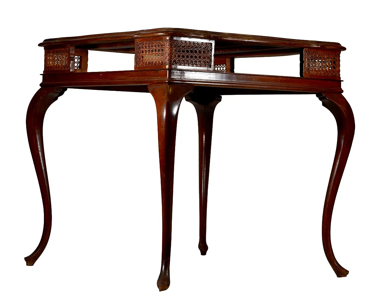 Walnut game table with woven cane inserts, 1920s 2