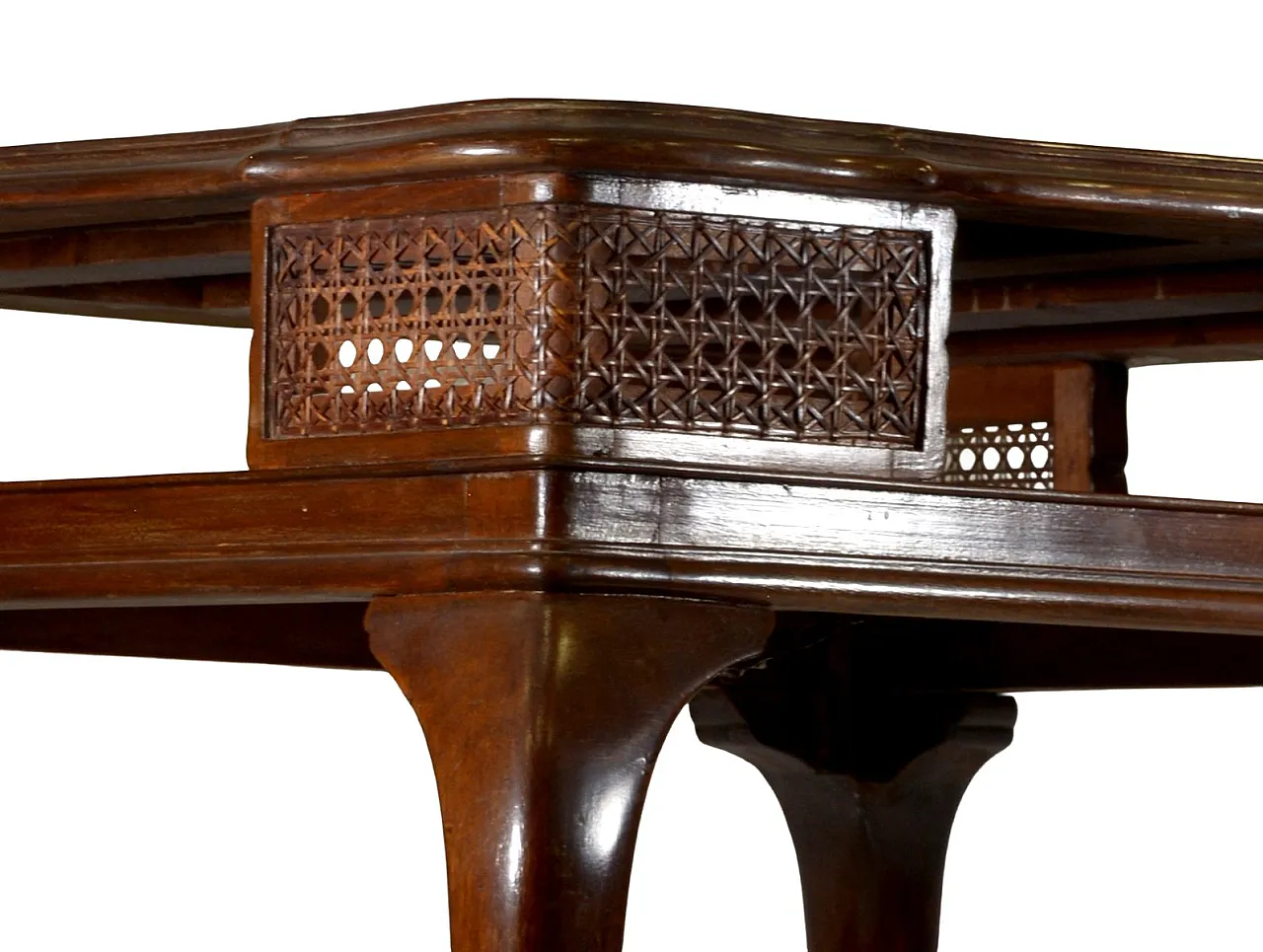 Walnut game table with woven cane inserts, 1920s 3