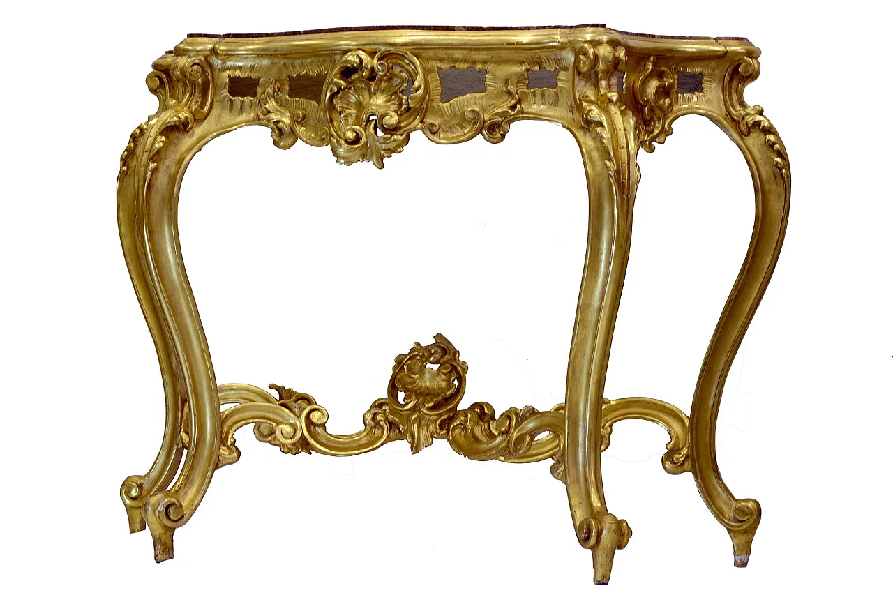 Louis Philippe giltwood table with red marble top, 19th century 1