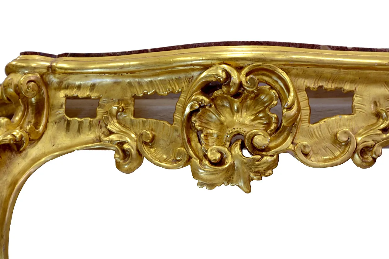 Louis Philippe giltwood table with red marble top, 19th century 2