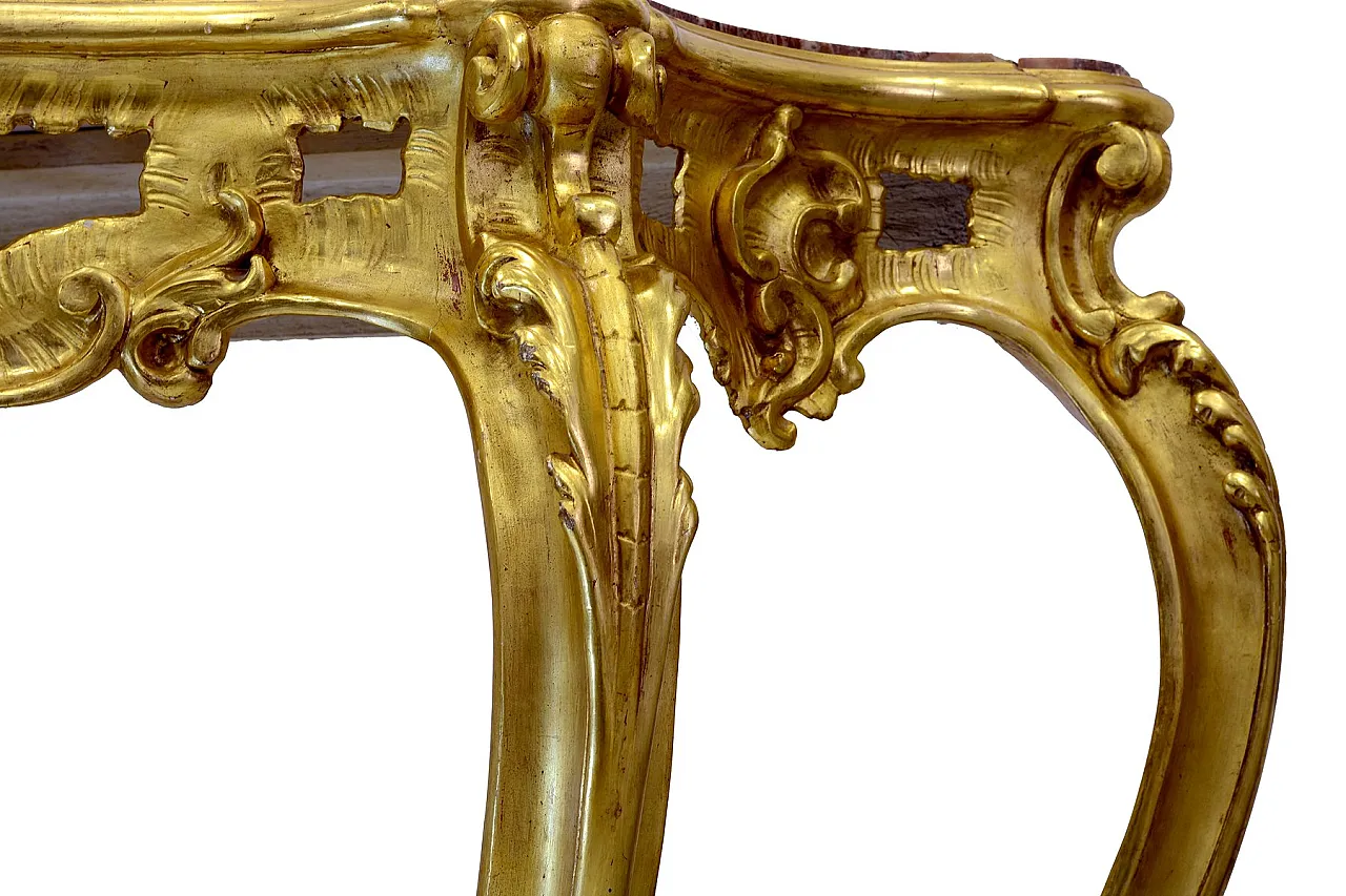 Louis Philippe giltwood table with red marble top, 19th century 6