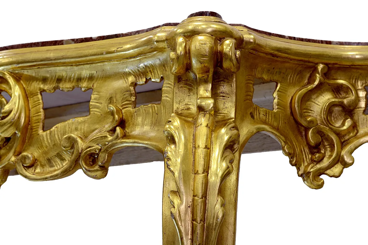 Louis Philippe giltwood table with red marble top, 19th century 7
