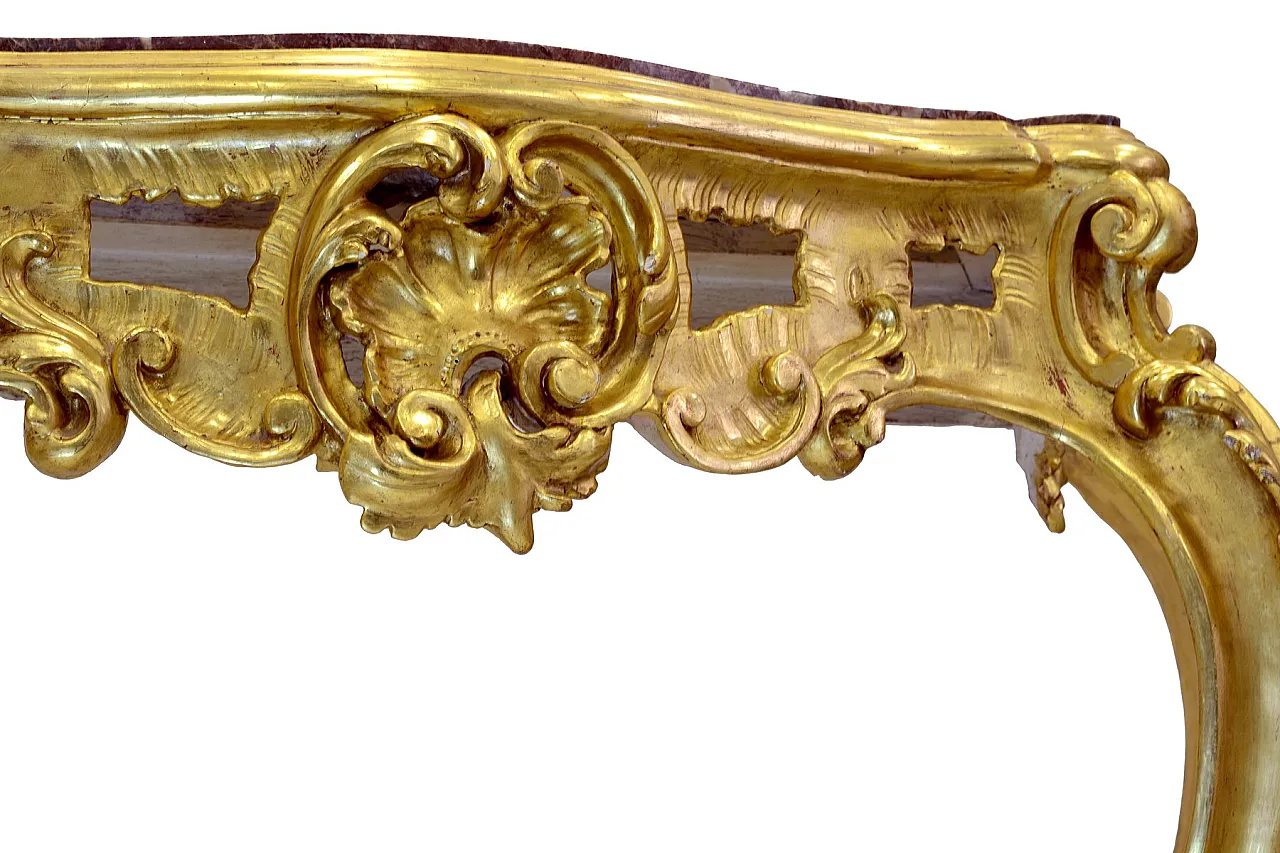 Louis Philippe giltwood table with red marble top, 19th century 9