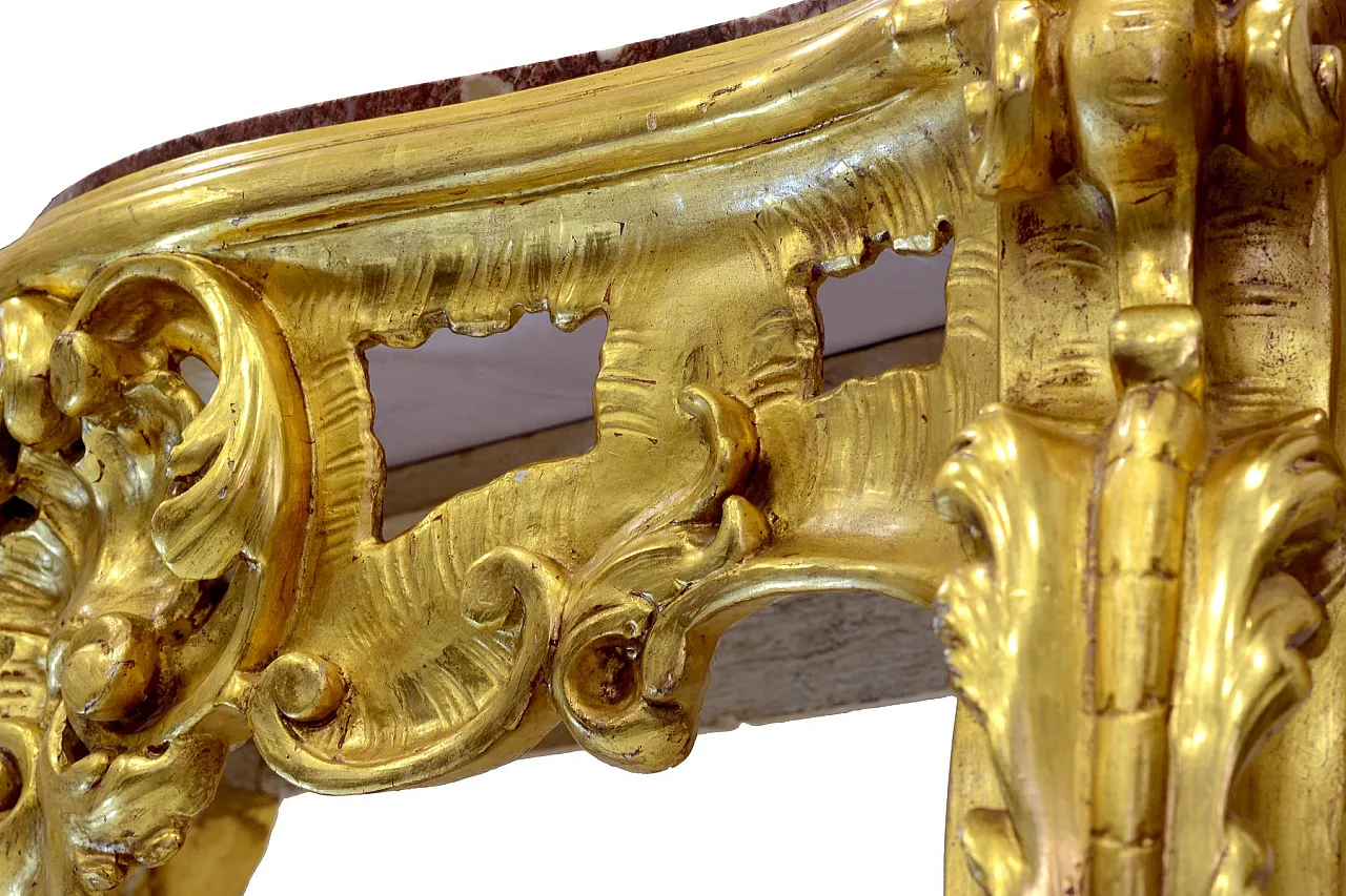 Louis Philippe giltwood table with red marble top, 19th century 10