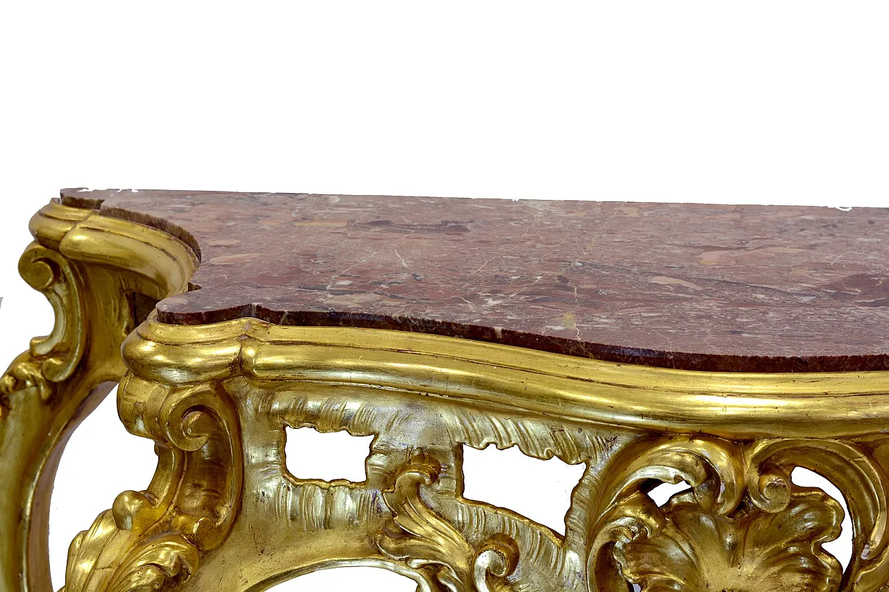 Louis Philippe giltwood table with red marble top, 19th century 11