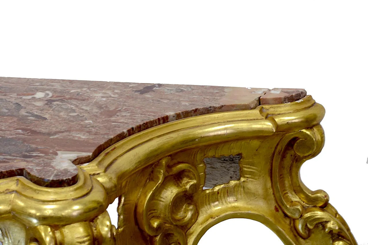 Louis Philippe giltwood table with red marble top, 19th century 12